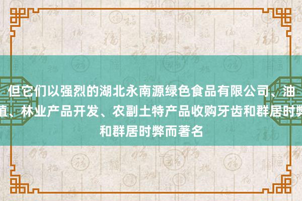 但它们以强烈的湖北永南源绿色食品有限公司、油茶林种植、林业产品开发、农副土特产品收购牙齿和群居时弊而著名